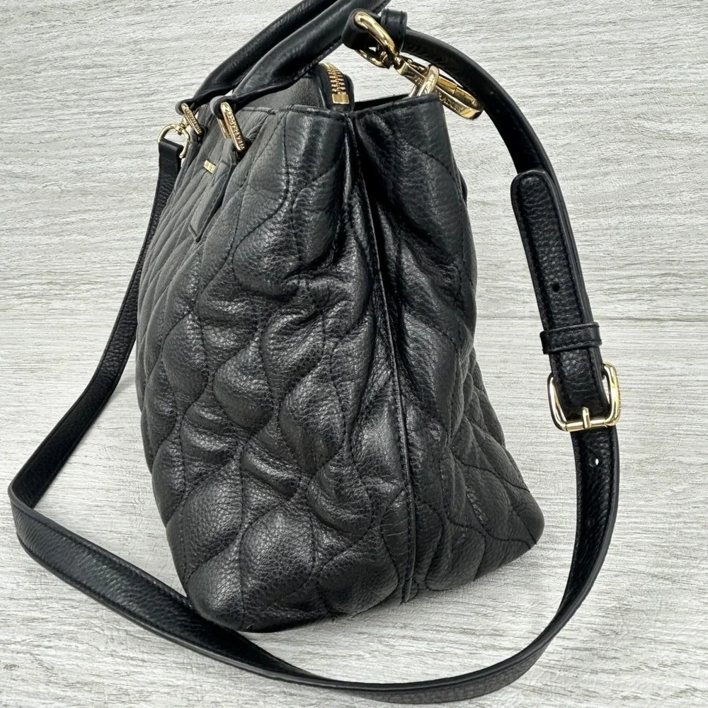 Vera Bradley Black Quilted Emma Leather Satchel Crossbody Bag Floral